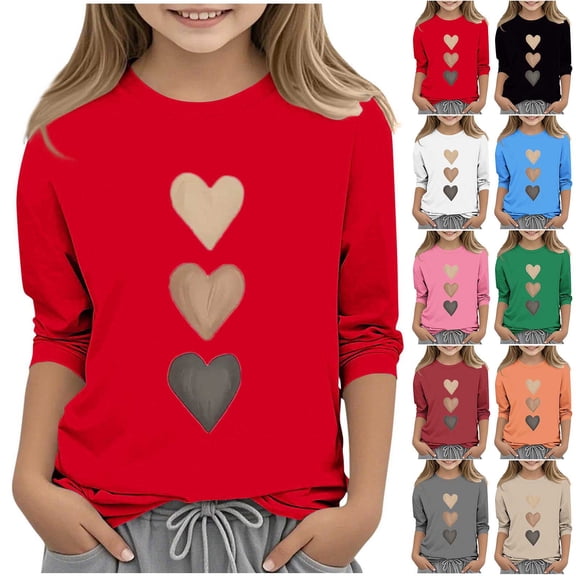 yoeyez Kids Valentines Day Graphics Tees Casual Cute Love Printed Shirts Crew-Neck 3/4 Length Sleeve Pullover Tops Solid Basic Tees Black,150