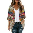 thumbnail image 1 of yoeyez Kimono Cardigans for Women Women's Floral Print Chiffon Short Sleeve Blouses Loose Lightweight Summer Beach Cover Up Gray,L, 1 of 5