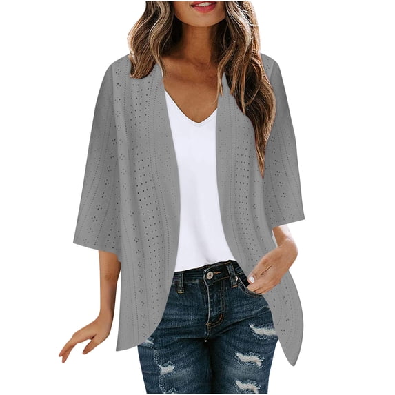 yoeyez Light Cardigans for Women Summer Womens Plus Size Solid Color Kimono Cardigan Puff Sleeve Tops Oversize Loose Cover Ups Cardigans Gray,XL