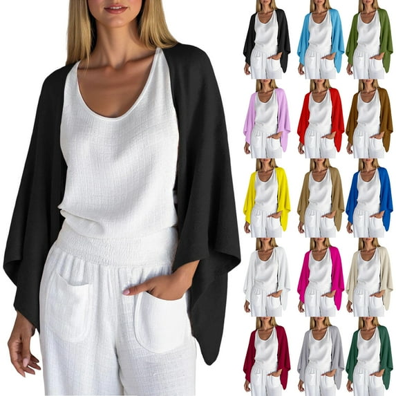 yoeyez Lightweight Cardigans for Women 3/4 Sleeve Draped Open Front Cardigan Soft Comfy Linen Loose Shrug Sweaters Red,XL
