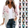 thumbnail image 1 of yoeyez Lightweight Cardigans for Women Floral Print 3/4 Sleeve Kimono Cardigan Loose Cover Up Casual Summer Beachwear 2026 White,XXL, 1 of 6