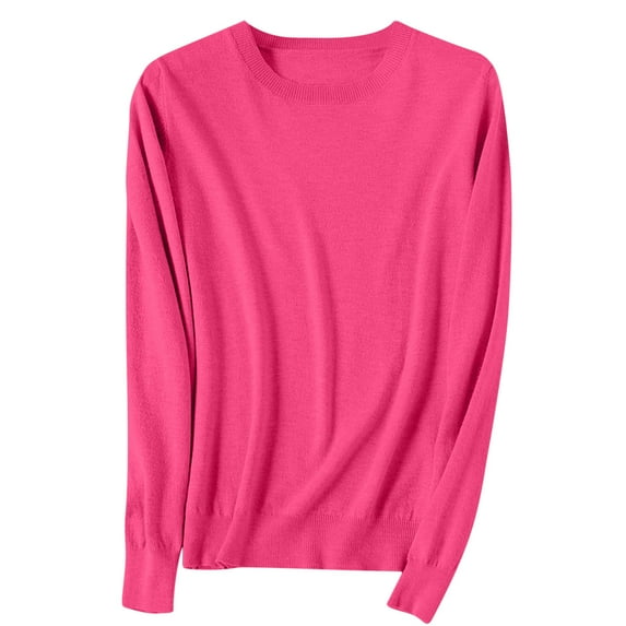 yoeyez Lightweight Sweaters for Women Long Sleeve Crew Neck Solid Pullover Sweater Light Soft Knitted Jumper Tops Fall Bottoms Hot Pink M