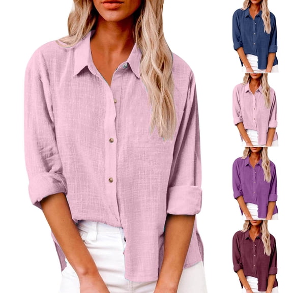 yoeyez Linen Button Down Shirts for Women Tops loose Fit Long Sleeve Collared Lightweight Gauze Casual Shirt Solid Summer Beach Blouses Wine,M