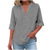 thumbnail image 1 of yoeyez Linen Tops for Women Summer Casual 3/4 Length Sleeve T-Shirts Fashion Notched V-Neck Shirt Loose Fit Button Henley Tunic Tee Gray,S, 1 of 7