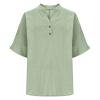thumbnail image 1 of yoeyez Linen Tops for Women Summer Casual 3/4 Length Sleeve T-Shirts Fashion Notched V-Neck Shirt Loose Fit Button Henley Tunic Tee Green,S, 1 of 7