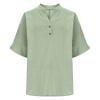 yoeyez Linen Tops for Women Summer Casual 3/4 Length Sleeve T-Shirts Fashion Notched V-Neck Shirt Loose Fit Button Henley Tunic Tee Green,S