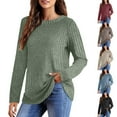 thumbnail image 1 of yoeyez Long Sleeve Shirts For Women Dressy Casual Soft Brushed Ribbed Tops Crewneck Loose Lightweight Sweaters Fall Winter Clothing Khaki,L, 1 of 6