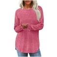 thumbnail image 1 of yoeyez Long Sleeve Shirts for Women Lightweight Knitted Fall Tunic Tops Crew Neck Hem Slit Pullover Basic Sweaters for Women 2024 Pink XL, 1 of 6