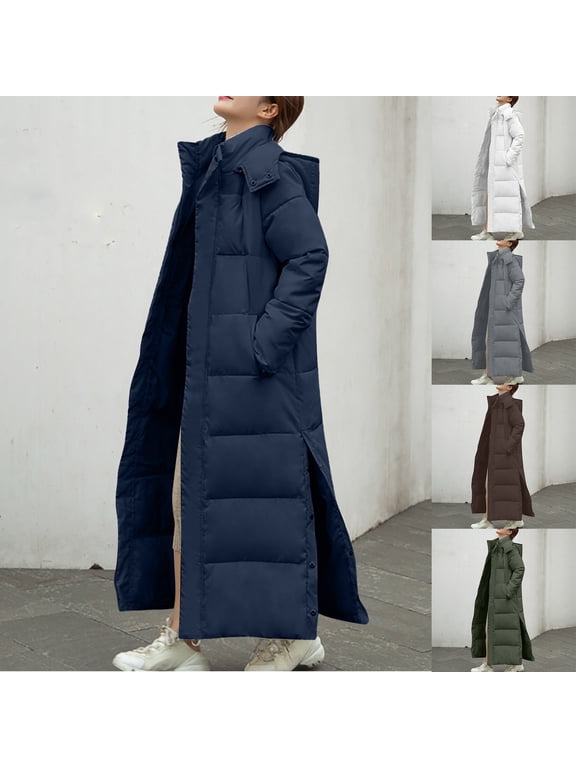 Long Winter Coats for Women Warm Hooded Zipper Puffer Jacket Long Sleeve Parka Full Length Down Coats Outerwear Army Green,XL