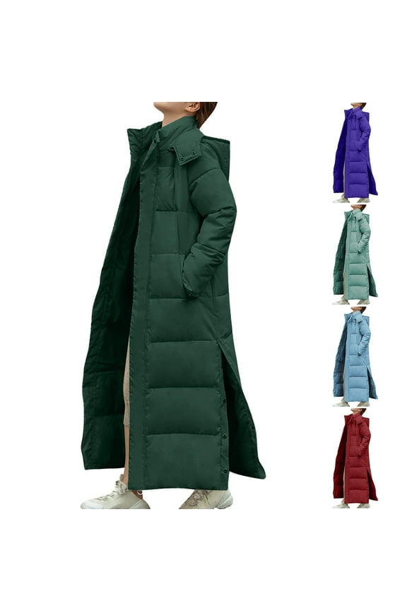 Long Winter Coats for Women Warm Hooded Zipper Puffer Jacket Long Sleeve Parka Full Length Down Coats Outerwear Light Blue,XXL