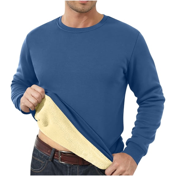 yoeyez Men's Crewneck Sweatshirt Fleece Lined Long Sleeve Pullover Tops Warm Sherpa Sweatshirts Fahion 2025 Winter Underwear Navy S