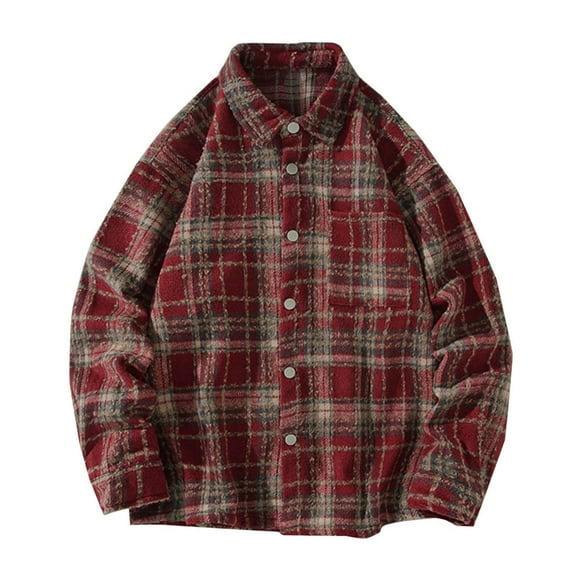 yoeyez Men's Plaid Button Down Shirts Long Sleeve Laple Shirt Business Checked Dress Shirts Modern Spring Work Jackets with Chest Pocket