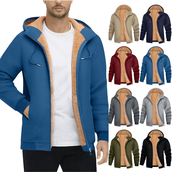 yoeyez Mens Zip Up Hoodies Sherpa Lined Sweatshirt Fleece Flannel Tactical Hoodie Outdoor Hooded Windproof Work Sweatshirts Jacket