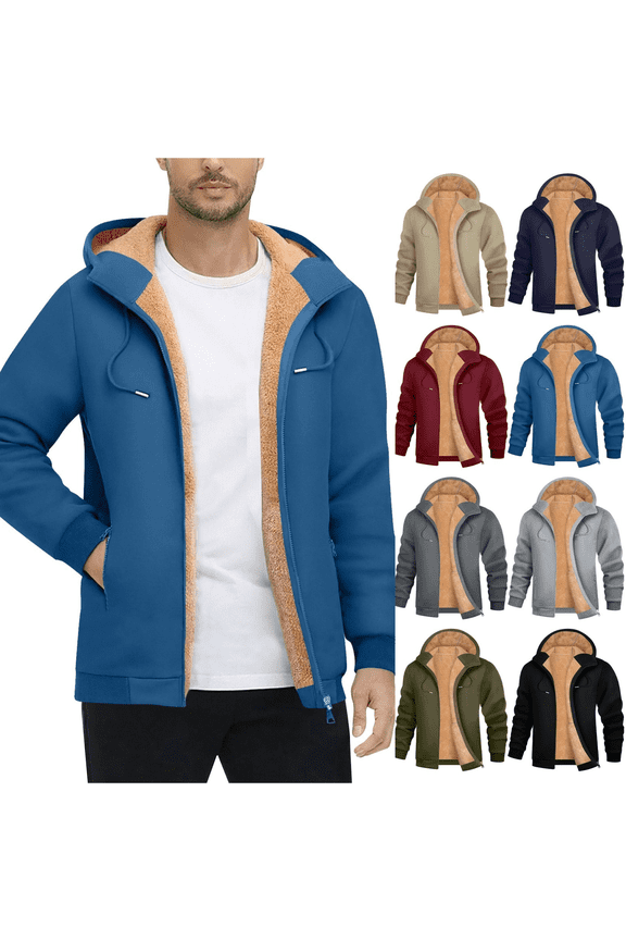 Mens Zip Up Hoodies Sherpa Lined Sweatshirt Fleece Flannel Tactical Hoodie Outdoor Hooded Windproof Work Sweatshirts Jacket