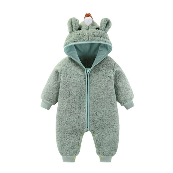yoeyez Newborn Baby Fleece Snowsuits Winter Warm Footie Romper Jacket Bear Ear Hooded Soft Jumpsuit Outfits for Infant Girls Boys Green 9-12Months