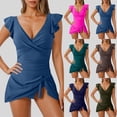 thumbnail image 1 of yoeyez One Piece Swimdress Women Tummy Control Ruffle Swimsuit for Women Tie Knot Swim Dresses Wrap V Neck Bathing Suit Beach Skirt Swimwear,Army Green,L, 1 of 6