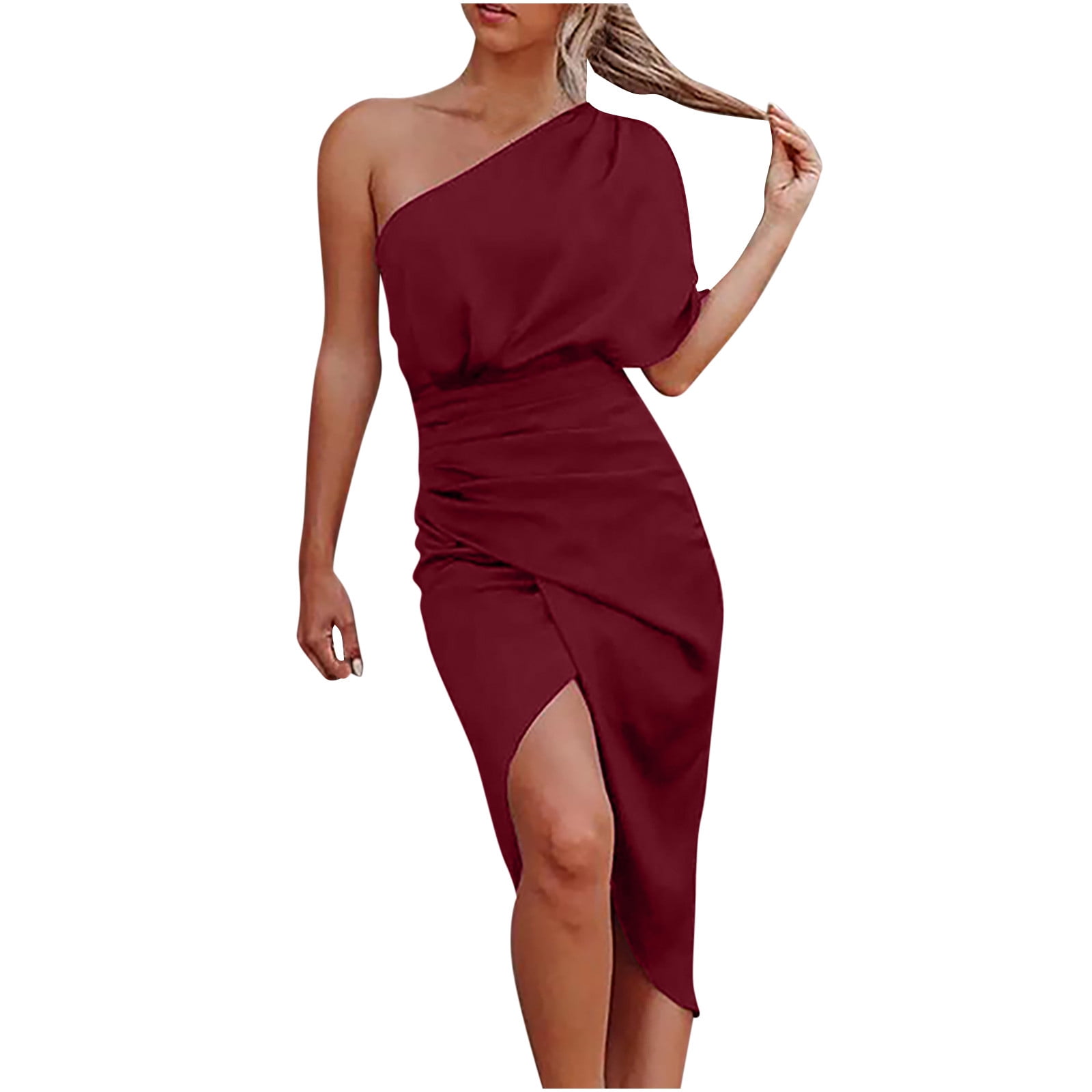strapless open back dress Dura One Shoulder Sequin Midi Dress