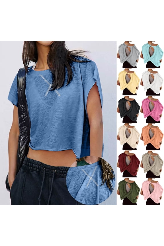 Open Back Tops for Women Short Sleeve Workout Shirts Loose Backless Crop Yoga Tops Running Gym Dance Athletic T-Shirst Wine,XXL