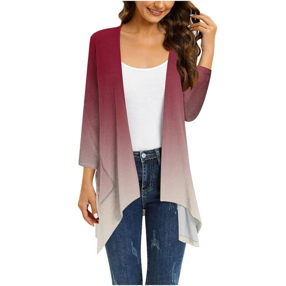 yoeyez Open Front Cardigan for Women Women's Solid Color Plus Size Cardigans Short Sleeve Cover Ups High Low Hem Casual Drape Blouse Tops Wine,XL