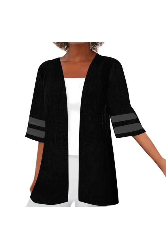 Open Front Cardigan for Women Womens Trendy Print Kimono Cardigan 3/4 Sleeve Beach Cover Up Shiny Summer Casual Blouse Tops Black,4XL