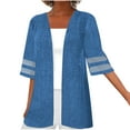 thumbnail image 1 of yoeyez Open Front Cardigan for Women Womens Trendy Print Kimono Cardigan 3/4 Sleeve Beach Cover Up Shiny Summer Casual Blouse Tops Blue,S, 1 of 6