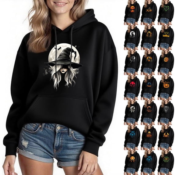 yoeyez Oversized Hoodies for Women Graphic Fall Fashion Pullover Skull Print Halloween Hooded Sweatshirts with Kangaroo Pockets Black,L