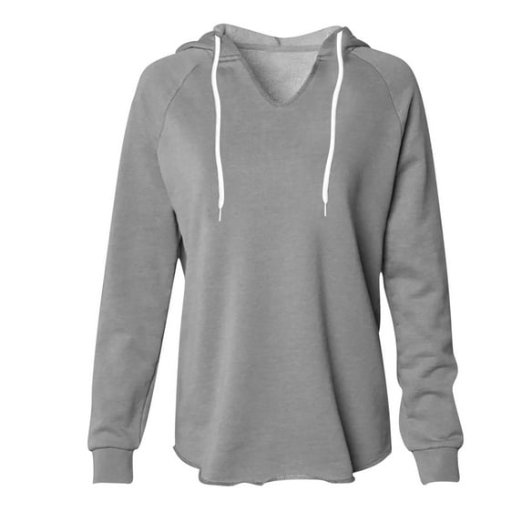 yoeyez Oversized Sweatshirt for Women Long Sleeve Solid Color Pullover Tops Hooded V neck Loose Comfy Hoodie Sweatshirts with Pockets Gray S
