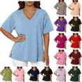 thumbnail image 1 of yoeyez Oversized Tshirts for Women Side Slit V Neck Summer Tops Solid Color Half Sleeve T Shirts Loose Fit Dressy Blouses Wine,XXXL, 1 of 6