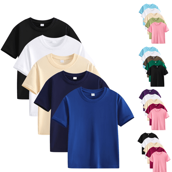 yoeyez Pack Toddle Boys Girls Tees Shirts Summer Crewneck Short Sleeve Tshirts Lightweight Solid Color Soft Basic Tee Tops Multicolor,7 Years