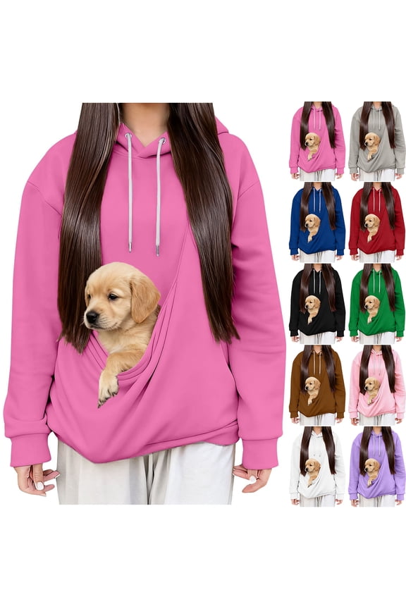 Pet Pouch Hoodies for Women Kangaroo Pocket Cat and Dog Pouch Sweatshirts Pet Carrier Comfy Pullover Puppy Animal Holder Tops