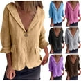 thumbnail image 1 of yoeyez Plus Size Buttons Down Shirts for Women Blazer dressy Casual Summer Linen Long Sleeve Lightweight Suit Jackets Business Work Outwear Blue,M, 1 of 7