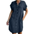 thumbnail image 1 of yoeyez Plus Size Denim Dress for Women Knee Length Button Down Shirt Dresses Short Sleeve Lapel Collar Pocket Dress Sundress, 1 of 1