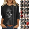 thumbnail image 1 of yoeyez Plus Size Halloween Shirts for Women Fashion Skeleton Print Tops 3/4 Sleeve Women Casual Fall Tops Multicolor,S, 1 of 6