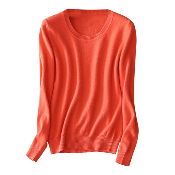 yoeyez Plus Size Long Sleeve Shirts for Women Solid Color Crewneck Casual Tops Loose Fit Basic Fashion Underscrubs Spring Clothes Watermelon Red S