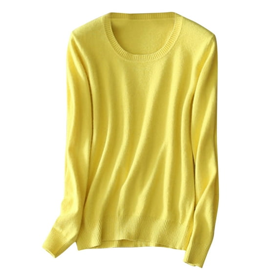 yoeyez Plus Size Long Sleeve Shirts for Women Solid Color Crewneck Casual Tops Loose Fit Basic Fashion Underscrubs Spring Clothes Yellow S