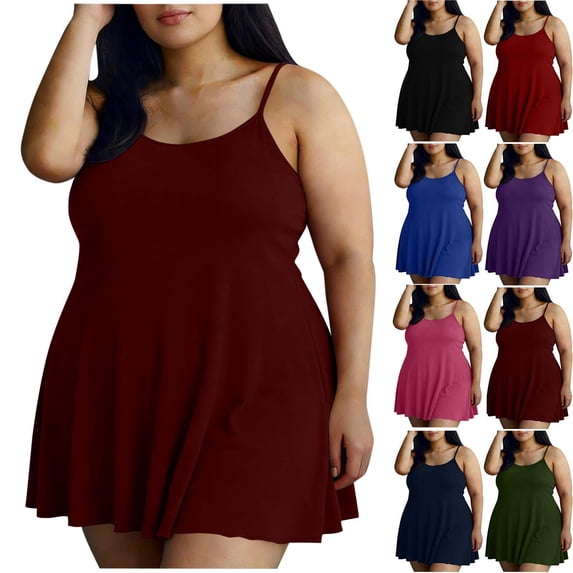 yoeyez Plus Size Nightgowns for Women Adjustable Spaghetti Strap Mini Dresses Loose Ruffle Swing Flowy Tunic House Dress Soft Loungewear Navy,L