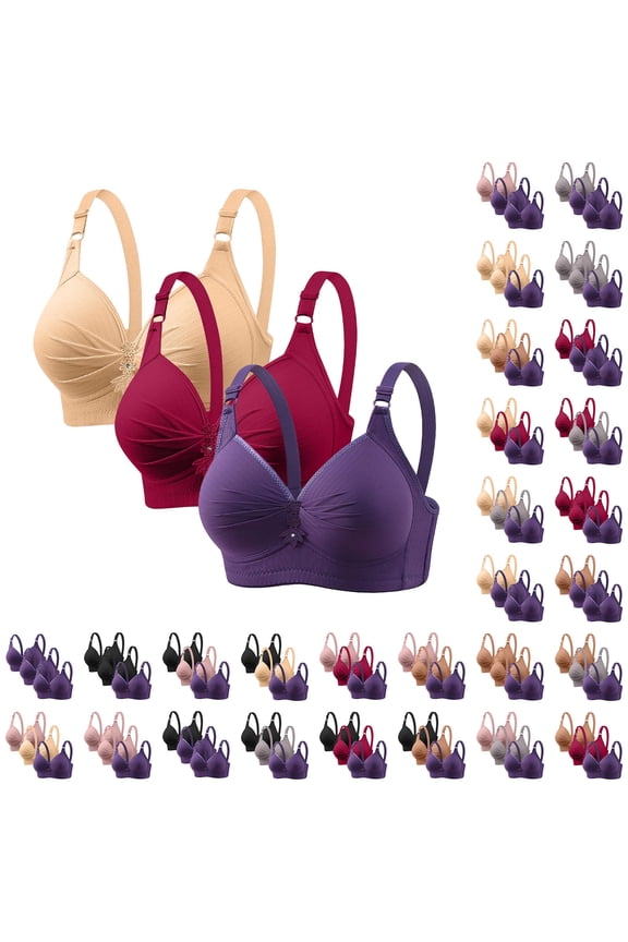 Plus Size Push Up Bras for Women Multipack Padded Full Coverage Bra Comfort Adjustable Straps No Underwire T-Shirt Bra Lightly Everyday Bra 3PC Pink,L(40/90)