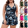 thumbnail image 1 of yoeyez Plus Size Swim Romper Women Modest One Piece Swimsuit Comfy V Neck Full Coverage Boyleg Bathing Suit with Pockets 2026 Swimwear Blue,L, 1 of 7
