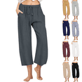 thumbnail image 1 of yoeyez Plus Size Women Capris Pants Baggy Linen Beach Capri Elastic Waist Casual Summer Flowy Cropped Trousers with Pockets Gray,XXXL, 1 of 7