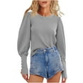 thumbnail image 1 of yoeyez Puff Long Sleeve Shirts for Women Casual Crewneck Waffle Knit Blouse Tops Split Button Cuffed Crop Pullover Shirts Gray XL, 1 of 6