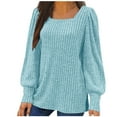 thumbnail image 1 of yoeyez Puff Long Sleeve Shirts for Women Square Neck Casual Lightweight Tops Buttons Loose Fit Knitted Stripe Pullover Tunic Top Light Blue L, 1 of 5