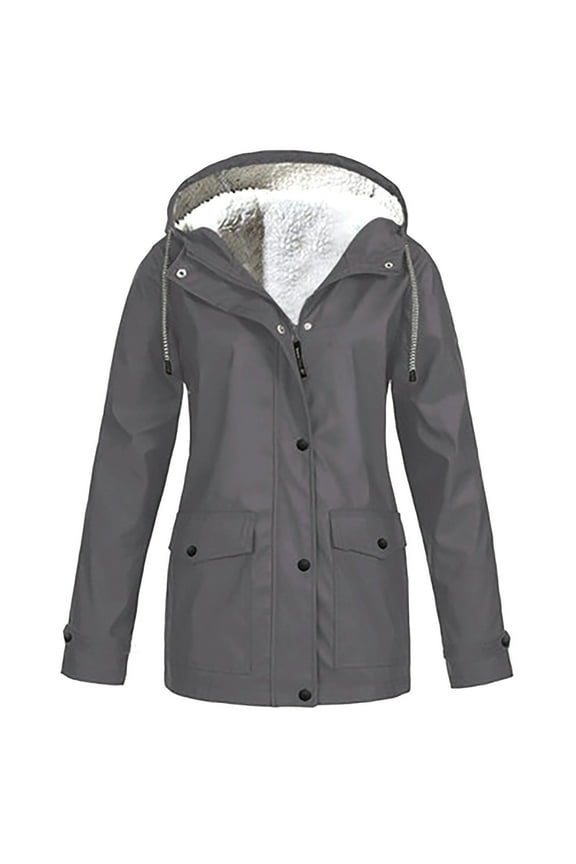 Raincoat for Women Fleece Lined Waterproof Jackets Lightweight Zip Up Hooded Jacket Winter Rain Jackets Outdoor Windbreaker