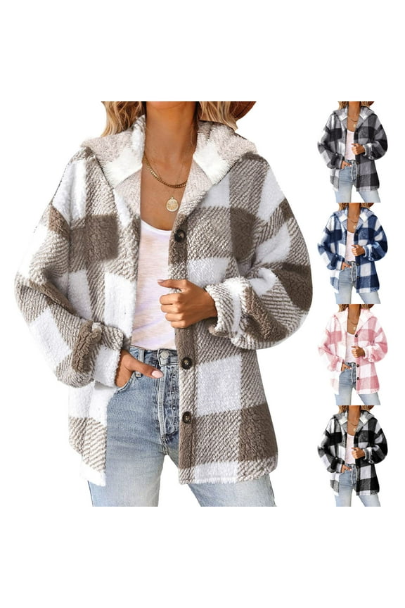 Shacket Jacket for Women Casual Plaid Flannel Jackets Fashion Long Sleeve Buttons Down Gingham Cardigan Coat Pink,XXXXXL