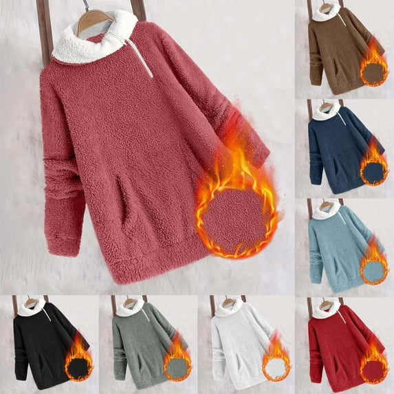 yoeyez Sherpa Fleece Hoodies for Women Winter Fuzzy Oversized Color Block Pullover Hoodie Soft Comfy Cozy Pajamas Tops with Pockets White,S