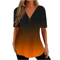 thumbnail image 1 of yoeyez Short Sleeve Blouses for Women Summer 2025 Fashion Print Tshirts Loose V Neck Ruffle Tops Plus Size Zipper Tunic Tees Day, 1 of 5
