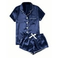 thumbnail image 1 of yoeyez Silk Pajamas for Women 2-Piece Sleepwear Loungewear Short Sleeve Button-Down Pj Set With Pockets Womens Pajama Sets Shorts Sleepwear Dark Blue S, 1 of 4