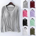 thumbnail image 1 of yoeyez Sleep Shirts for Women,Pajama Tops for Women,Modal Round Neck Solid Color Top Built-in Padded Bra Active Tops Long Sleeve Shelf Bra Underwear Workout Yoga Athletic Shirts, 1 of 4