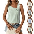 thumbnail image 1 of yoeyez Sleeveless Tank Tops for Women Casual Asymmetrical Neck Striped Vest Button Dressy Work Tanks Shirts Summer Fashion Going Out Shirts Green,XXL, 1 of 6