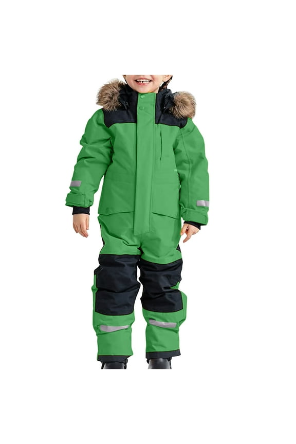 Snow Suits Kids Girls Boys One Piece Overalls Ski Suits Jumpsuits Waterproof Windproof Winter Warm Snowboarding Ski Suits Jackets Green 4-5Years