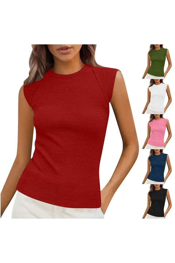 Spring Tops for Women 2025,Ribbed Tank Tops for Women Ladies High Neck Summer Going Out Slim Top Causal Basic Knit Sleeveless Shirts Khaki,S
